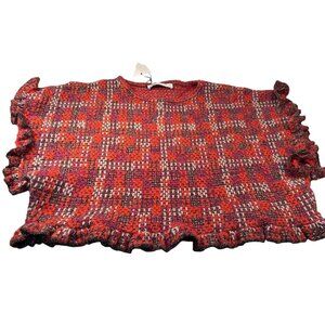 Zara Cropped Blouse Plaid Tweed Sweater Top Womens Knit Ruffled Sleeves Wool